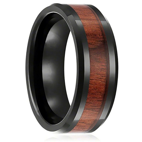 unbranded Jewelry - 8mm  Men Stainless Steel Wood Black Filled Band